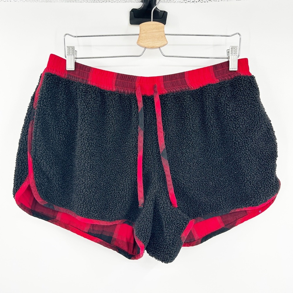 Victoria's Secret Womens Sherpa Buffalo Plaid Flannel Sleep Lounge Shorts Size L
